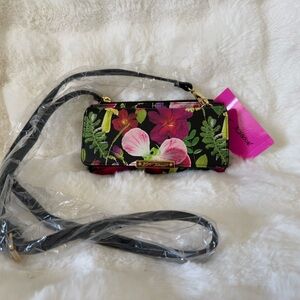 NWT BETSEY JOHNSON Floral Black Crossbody Bag Wallet